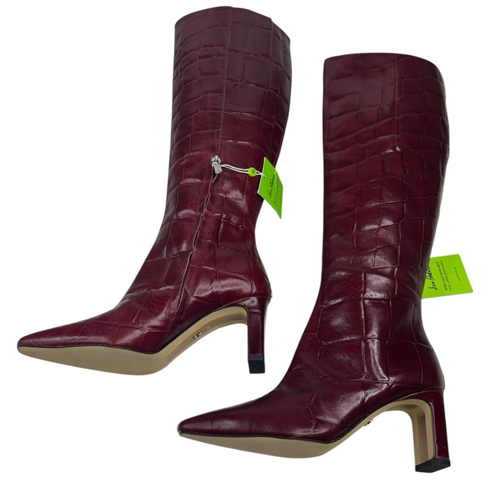 Sam Edelman Sylvia 2 Knee-High Boots French Merlot Croco Leather Size 6.5M New - Picture 4 of 10